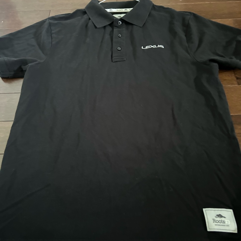 NWOT  Black  Short Sleeve Roots & Lexus Polo Shirts .